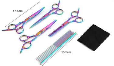 Набір ножиць для грумінгу собак та котів 6 шт. з нержавіючої сталі, кольорові, для догляду та видалення шерсті