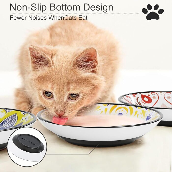 Керамічні годівниці для котів, миски для кошенят, анти-колючий дизайн, неслизька підставка, плоскі миски для котів, кошенят, маленьких собак, кроликів, набір 3 шт. Боген