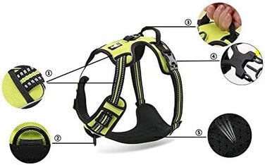 Нашийник для собак WINHYEPET Truelove No-Pull з відбиваючим ефектом та 2 кліпсами для повідка, TLH5651 (S, Неоновий жовтий)