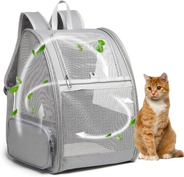 Рюкзак для кота/собаки Hykiee, переноска для тварин до 8 кг, дихаючий, з вікном та строєм, сірий