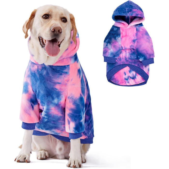 Теплий флісовий світшот з капюшоном для собак, батик, великі та середні породи (5XL, Рожевий)