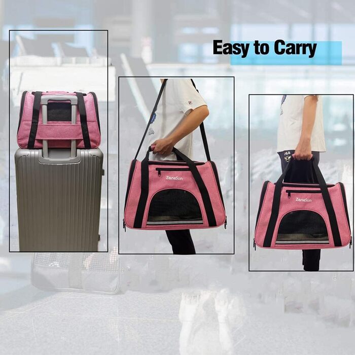 Трансформер-переноска для котів, кошенят, собак, цуценят ZaneSun, рожева, для подорожей літаком, витривала, з вентиляцією