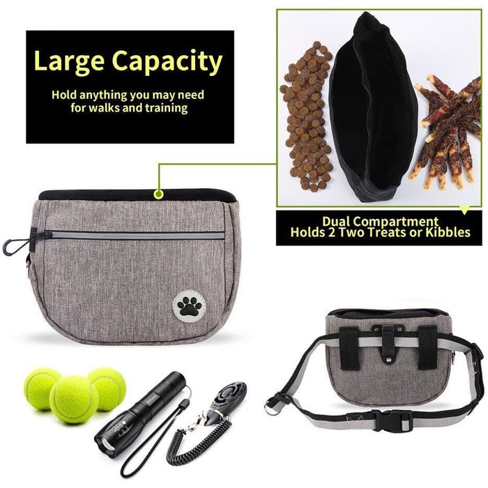 Сумка для собак Lpitoy, сумка для дресирування собак, сумка для прогулянок з собакою на пояс, для цуценят та собак, сіра