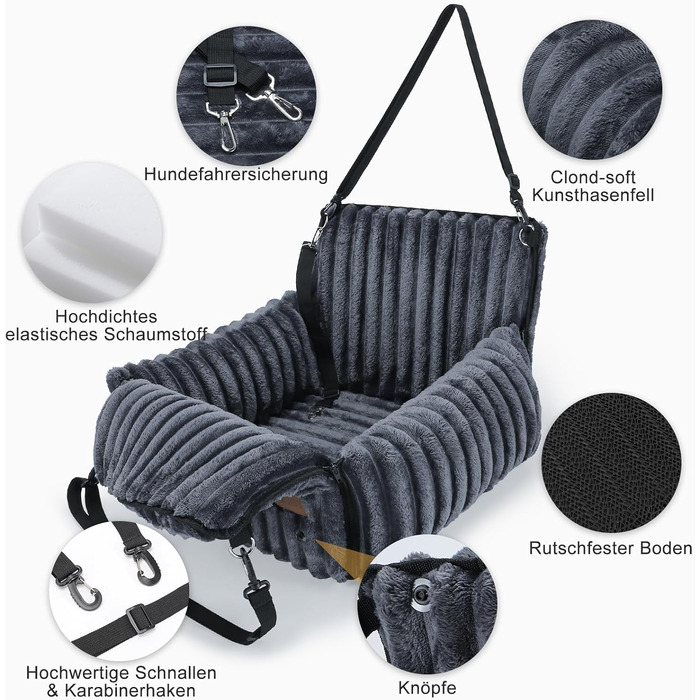 Автомобільне ліжко для собак MIXJOY: комфортне та безпечне місце для маленьких та середніх собак. Зручне кріплення, миється, з пам'яті-піни, сіре.