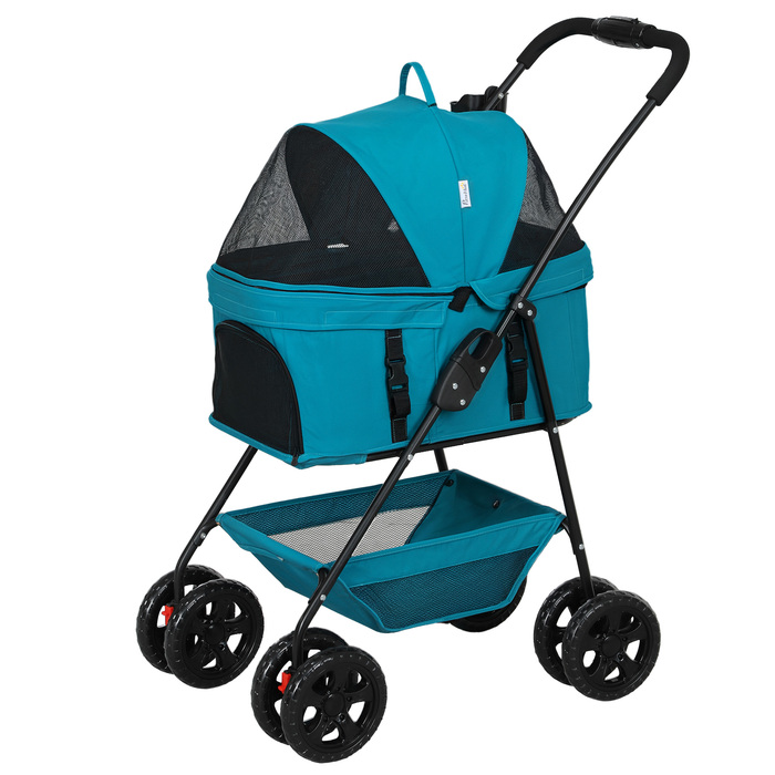 Складний ящик для собак PawHut 3 в 1 Dog Buggy Foldable Dog Box, складна транспортна сумка з підстаканником, Dog Buggy, Котяча коляска з колесами 360° Cat Buggy для міні собак до 4 кг, бірюзовий | Аосом