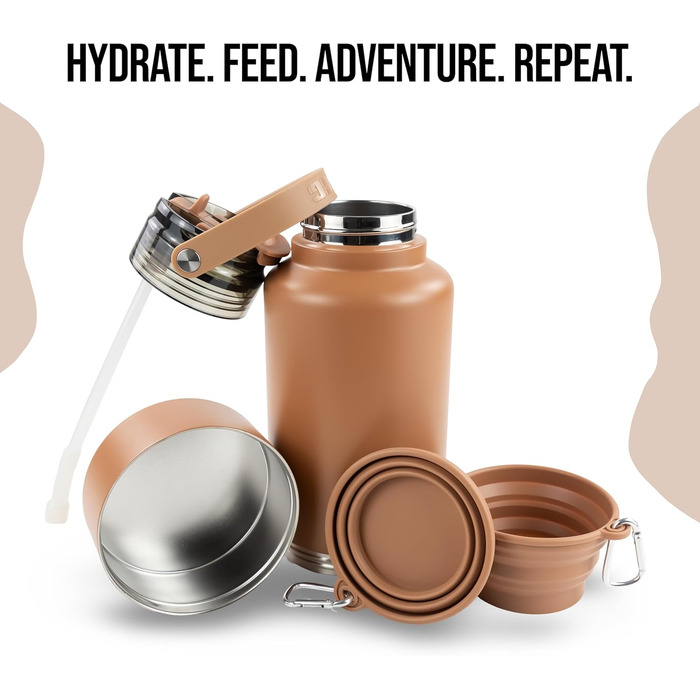 Водяна пляшка для собак Hogg Hydro Hound, 907.2 г, з ізоляцією, нержавіюча сталь, чорний колір, з принтом лап, для мами та собаки