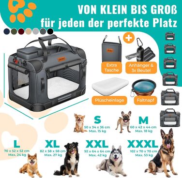 Транспортна переноска для собак та котів S 50x34x36 см | Складана переноска для тварин з мискою та плечовим ременем | для котів та собак, колір антрацит