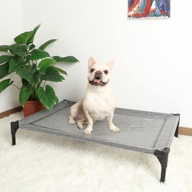 Підвищене ліжко для собак Mora Pets, для вулиці та дому, сіра лежанка 94.5x61x18 см, для малих, середніх і великих собак, кемпінг, сад