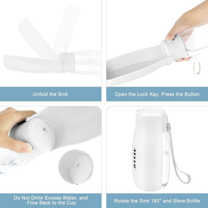 Травельна пляшка для тварин JOPHEK 300мл з фільтром, біла. Без витоку, для собак та котів. Ідеально для прогулянок, подорожей та кемпінгу.