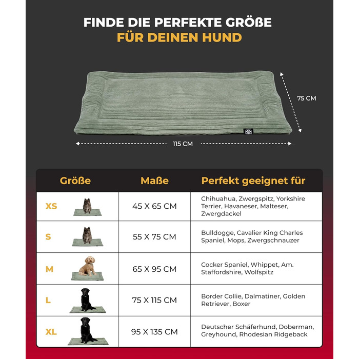 Килимок для собак HS-Hundebett® з декоративним покриттям, XS – Практичний та зручний – М'яка ковдра для собак – Комфортний лежак – Зелений, Виготовлено в Німеччині (75x115 см)