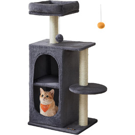 Дряпка для котів Feandrea, кігтеточка з 2 будиночками, кігтеві стовпи, для кількох котів, кошенят, сіра (PCT005G01)