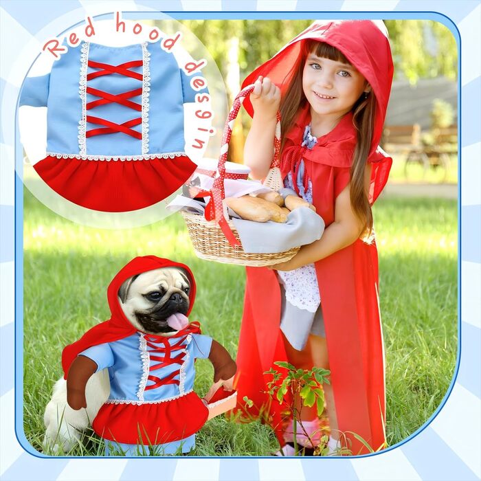 Костюм для собак Huhumy Rotkäppchen на Хелловін: милий, кумедний косплей для маленьких, середніх та великих собак (розмір S), обхват шиї 29.9 см, обхват грудей 43 см
