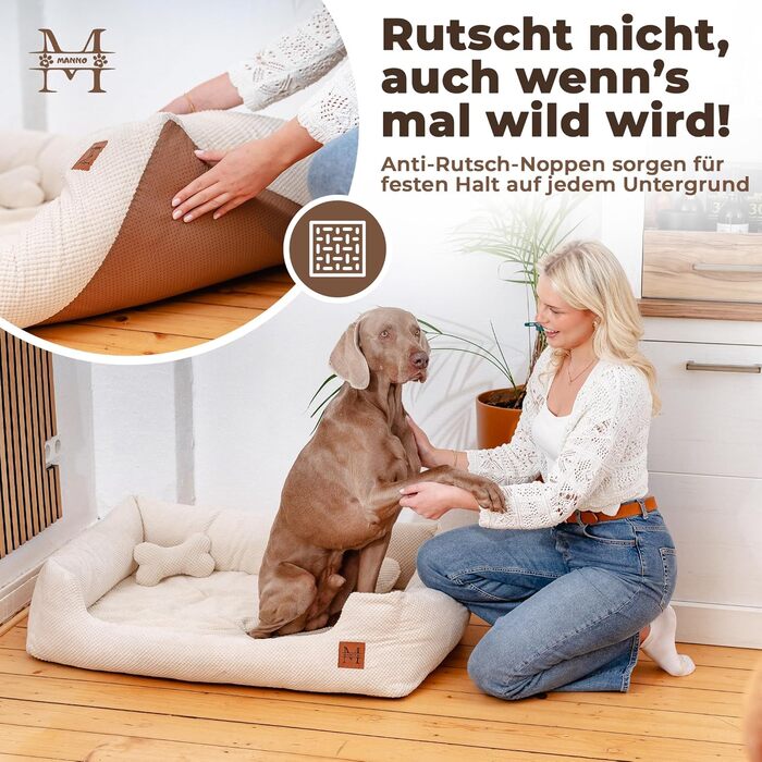 М'яке ліжко для собак Manno з піною з пам'яті ефекту – для середніх та великих собак | Зручне, знімний чохол, неслизьке та водовідштовхувальне | Безкоштовний ковдра та 2 подушки (XL)