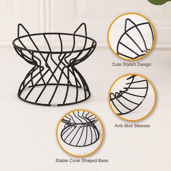 Набори мисок для котів з кераміки Katzennäpfe - 6 шт. Миски для корму для котів у яскравому стилі, широкі, плоскі, зручні для вусів - підходять для мікрохвильової печі та мийки - 250 мл (чорний підставник)