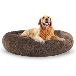 Кругле ліжко для собак та котів, велике, 100 см, коричневе. М'яке, плюшеве ліжко для великих та середніх собак.