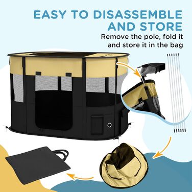 Клітка для собак PawHut, переносний вольєр для тварин, 114 x 89 x 59 см (Жовтий)