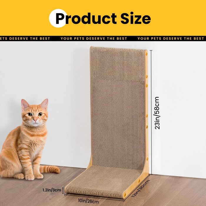 Кігтеточка для котів Conlun L-подібної форми, 58 см, настінний монтаж, вертикальна поверхня для дряпання, міцна картонна поверхня для захисту меблів, велика, біла (2 шт., світле дерево)