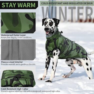 Водонепроникний зимовий одяг для собак, теплий куртка для собак з отвором для шлейки, для малих, середніх та великих собак, військовий камуфляж, з світловідбиваючими смугами, блискавка, XL