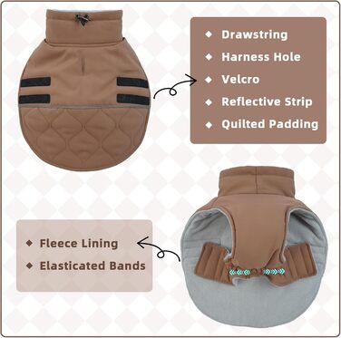 Теплий зимовий одяг для собак Французького бульдога, Мопса, Весті: тепла куртка з отвором для шлейки (Колір: Коричневий, Розмір: M)