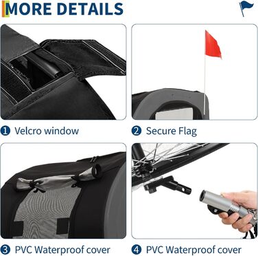 Причіп-коляска для собак до 40 кг та інших дрібних тварин - 88 lbs, сталевий каркас, колеса 16 дюймів, знімний вкладиш, для активного відпочинку (сірий)