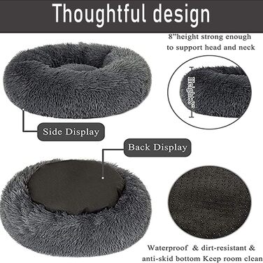 Крісло-лежанка для собак HANHAN у вигляді пончика, XL/XXL, ортопедичне, м'яке, заспокійливе, антистрес, софа, затишна печерка, легко миється, середній матрац, велике, темно-сіре