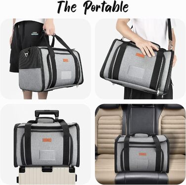 Сумка-переноска для собак та котів YOOFAN, сіра. Знімна підстилка, миска для корму, підходить для перевезень літаком