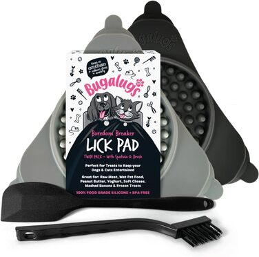 Licky Mats від Bugalugs для собак та котів: килимок для годування, зменшує стрес, 2 шт. + шпатель + щітка