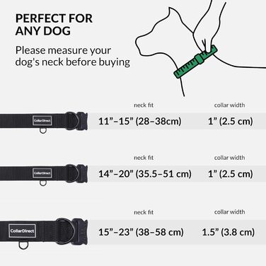 Міцний нашийник для собак великих та середніх порід – регульований, двошаровий нейлон, металева застібка, стійкий до розривів, ідеальний для активних собак (Чорний, Великий (38-58 см))