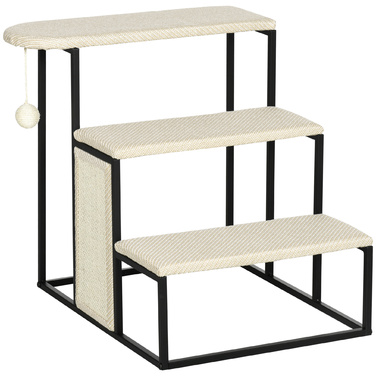 PawHut Pet Stairs 3-ступінчасті сходинки для кішок Сходи для собак з кігтеточкою та ігровим м'ячем зі сталі та сизалю 51x54x53см для котів та собак