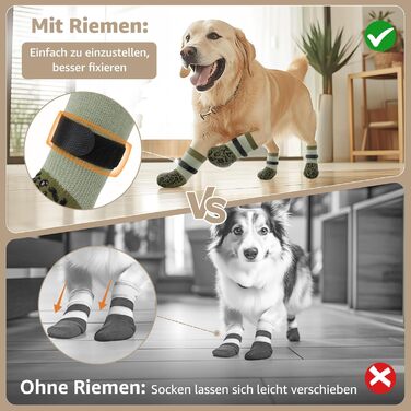 Шкарпетки для собак PICK FOR IFE антиковзаючі, 2 пари, двосторонні, з регульованими ремінцями, для дому (L, зелений)