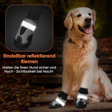 Чоботи для собак SlowTon: 4 шт., непромокаючі, з антиковзаючою підошвою та світловідбиваючими застібками. Зимові чоботи для собак великих, середніх та маленьких порід. Ідеально для прогулянок та спорту на відкритому повітрі. Розмір 8