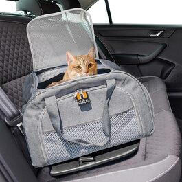 MY DUQUE – Складна автопереноска для собак і котів CAR-GO з ISOFIX, розширювана, з доступом спереду і ззаду, ідеальна для подорожей та авіаперельотів, сіра