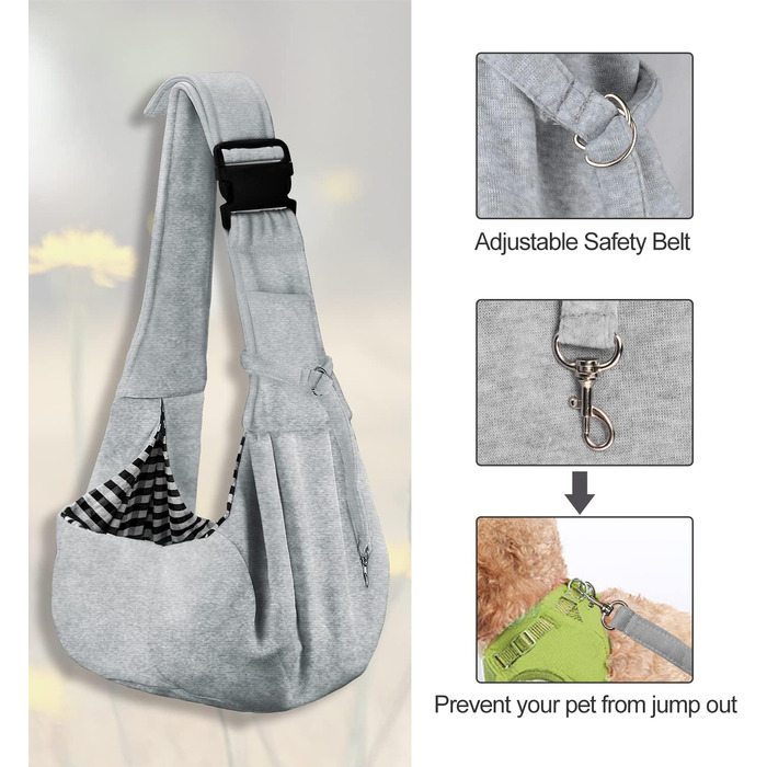 PetLoft Сумка-переноска для собак, реверсивна, регульована, крос-боді, з отвором для повідка, сіра
