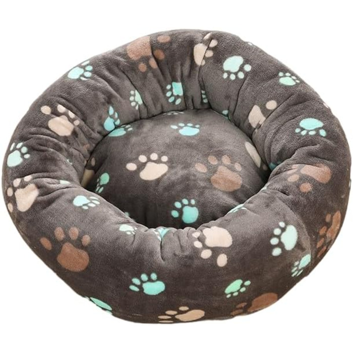 Кругле ліжко для собак та котів, м'яке гніздо-подушка для великих собак, плюшевий кошик для собак, миється, з принтом лапки, 70 см