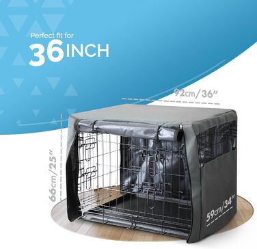 Furdreams Преміум чохол для клітки для собак 91,4 см, поліестер з ПВХ-покриттям, 2 рулонні двері, дихаючі сітчасті вікна, легка установка, машинне прання