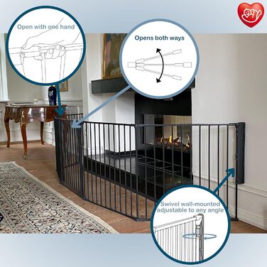 Захисне огорожа BabyDan Flex XXL, 90-350 см, чорна – захист дитини, для каміну, сходів, поділу кімнати, виготовлено в Данії