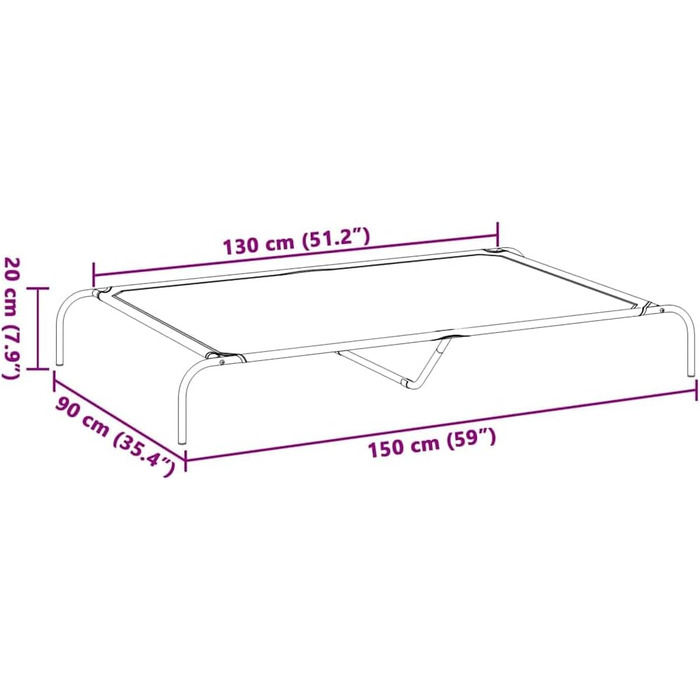 Підвищене собаче ліжко vidaXL 110x65x20 см, Textilene та сталь, для собак, Outdoor, лежанка, диванчик для собак