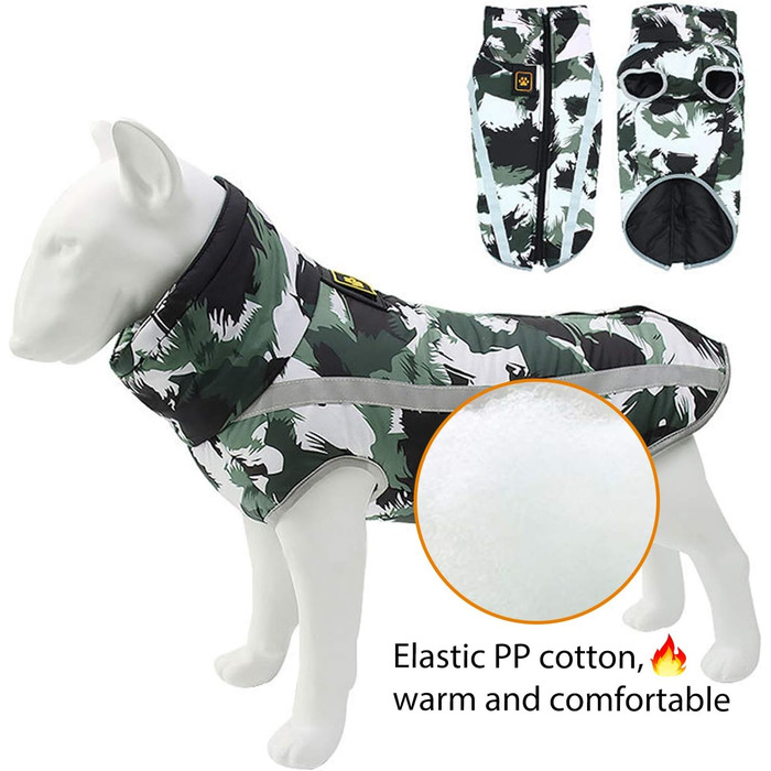 Водонепроникний теплий дощовик для собак PETCUTE - дощовик для маленьких, середніх та великих собак, флісова підкладка, розміри XL (обхват грудей 55 см, довжина спини 40 см) та 4XL (обхват грудей 75 см, довжина спини 55 см), армійний зелений