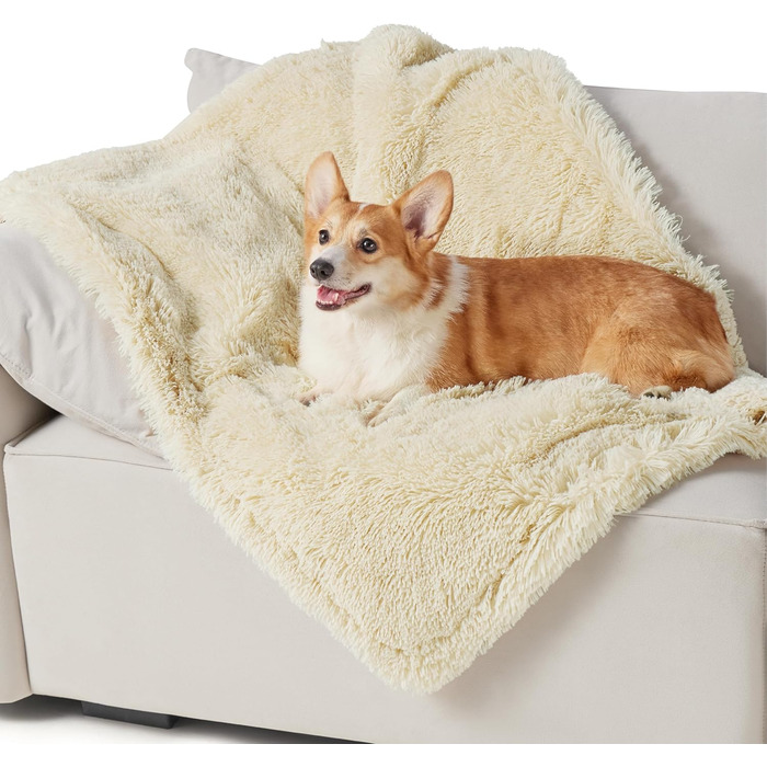 Водонепроникний коврик для собак BEDSURE, 80 x 100 см - м'який, плюшевий, для собак середніх порід, миючий, захисний, підходить для собак та котів, кремовий колір