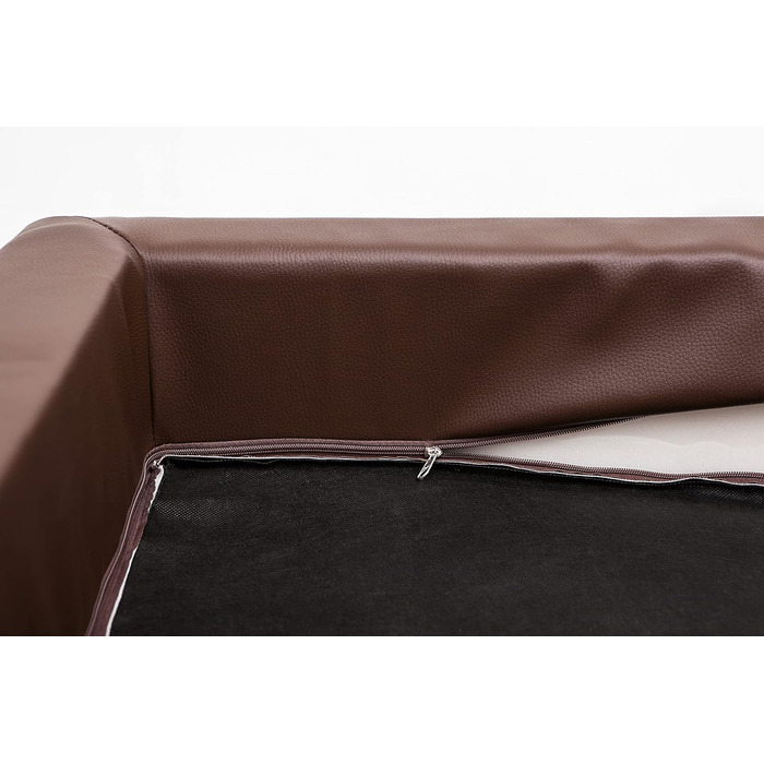 Ліжко для собак, лежанка для собак, диван-лежанка для собак, подушка для собак, місце для відпочинку, матрац для собак, хатинка для собак, місце для собаки, кошик для собак, лежанка для собак 93x62 см (XXL, коричнева ЕКО-шкіра, бежевий матрац)