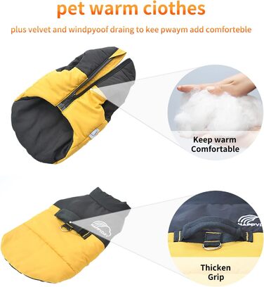 PETCUTE Зимовий одяг для собак, тепла водонепроникна куртка для маленьких, середніх та великих собак, одяг для домашніх тварин з отвором для повідка, ідеально підходить для зими, осені та весни (XL, жовтий)