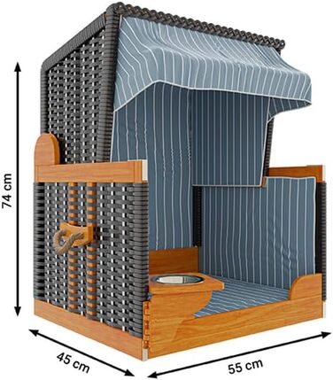 Клітка-лежанка для собак Outgarden з дерева, з водою/мискою та захисним чохлом | Чорна з блакитно-білим | Для маленьких собак