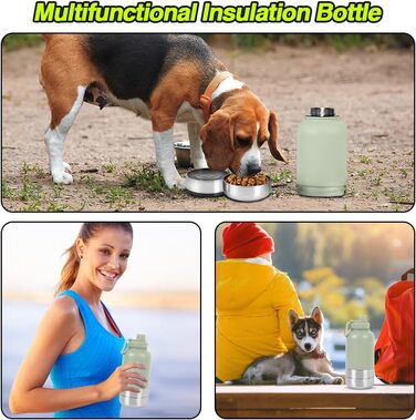 Водяна пляшка для собак на прогулянці, 950мл, з мискою, з нержавіючої сталі, термопляшка для собак, для подорожей та активного відпочинку (Зелена)