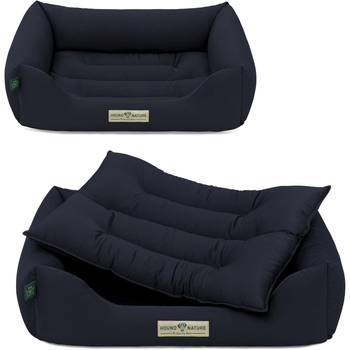 Екологічне ліжко для собак HOUND & NATURE Bern S, м'яке, темно-синє, 75x60 см, для маленьких порід, двостороння подушка, можна прати