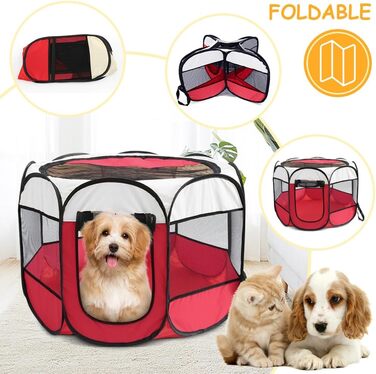 Клітка-загон для цуценят та тварин, 74x74x43 см, для собак, котів, кроликів та дрібних тварин, для використання в приміщенні та на вулиці (Рожева, Червона, Осінкова)