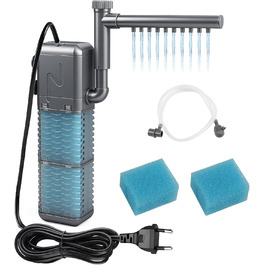 EXLECO Фільтр для акваріума 9W, 800 л/год, вбудований фільтр з 2 змінними губками, регульований фільтр для акваріумів 20-50л, фільтр-насос для акваріумів з розпилювачем