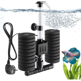 AQQA Фільтр для акваріума, електричний внутрішній фільтр для акваріума, тихий губчастий фільтр з водяним насосом 190 л/год, біологічне та механічне фільтрування, для акваріумів до 210 л (5 Вт)