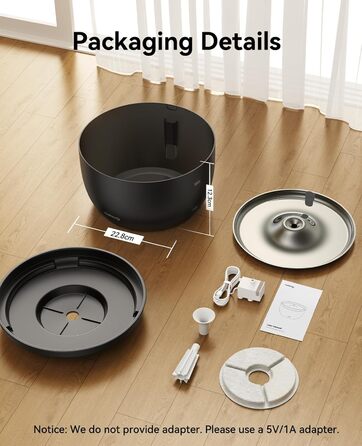 Фонтанчик для котів FEELNEEDY 3L з фільтром з активованого вугілля - фонтанчик для котів з нержавіючої сталі, прозорий резервуар, чорний колір