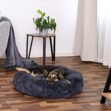Кругла лежанка для собак та котів, 50 см, м'який плюш, сіра, для маленьких собак та котів, миється