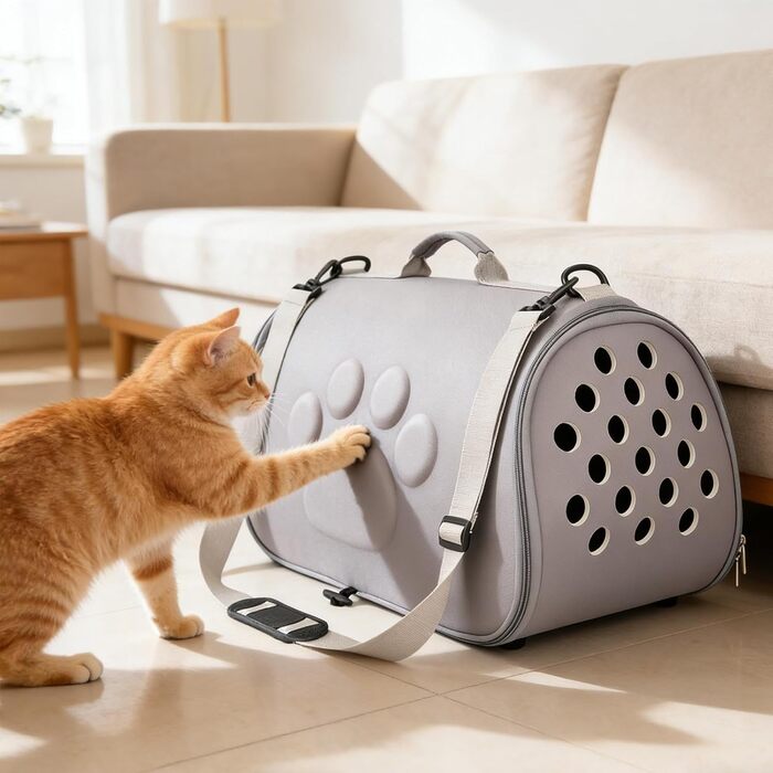 Транспортна сумка для кота Weiche Katzen - переноска для тварин на плечі сірого кольору | для подорожей, відпочинку, в літак, на дачу, до ветеринара